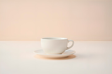 Empty White Ceramic Coffee Cup and Saucer on Minimalist Backgrou