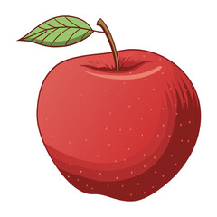 Shiny Red Apple with Leaf Vector Illustration 