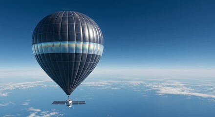 Fototapeta premium Future of transport soaring high above clouds in advanced dirigible with solar panels