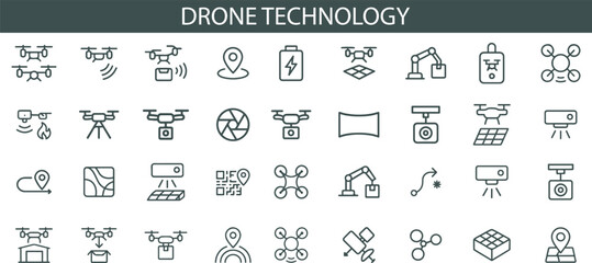Drone Technology Icon Set for UAV Design, Delivery Systems, and Aerial Robotics UI