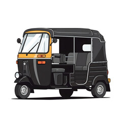 Obraz premium Black and Yellow Auto Rickshaw Tuk Tuk Vector Illustration Isolated on White
