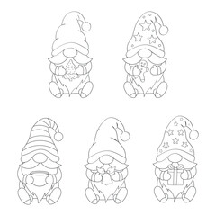 Hand drawn Christmas gnomes doodle illustration for coloring book