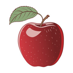 Shiny Red Apple with Leaf Vector Illustration