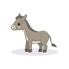 Fototapeta premium Cute cartoon donkey isolated on white. Animal in flat style for children's book, worksheet, and activity pages. Vector illustration