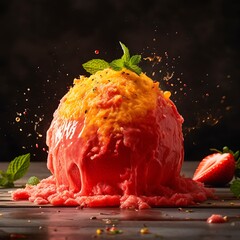 Fruit Explosion Dessert Mockup with Mint and Strawberries