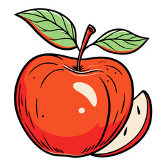 Red Apple with Leaf and Slice Vector