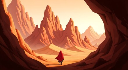 Desert Landscape with Red Cloak Figure.
