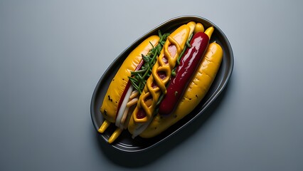 hot dog with ketchup and mustard