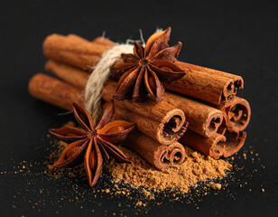 Aromatic cinnamon sticks and star anise