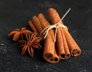 Aromatic cinnamon sticks and star anise