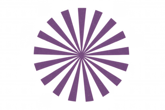 Vintage sunburst radial lines converging centrally, transparent background showcasing abstract graphic design element with purple gradient