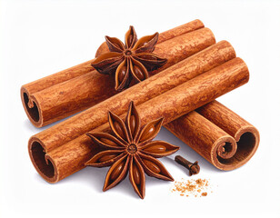 Aromatic cinnamon sticks and star anise