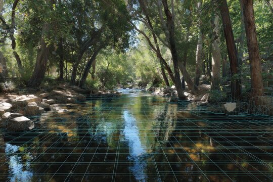 Natural beauty enhanced by technology: digital grid overlay. It