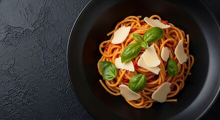 Delicious Italian Spaghetti Dish with Parmesan and Basil.