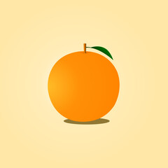 Vector illustration of an orange with leaf.
