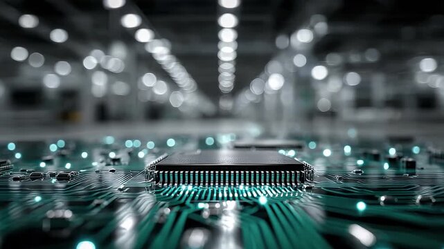 Close-up of Chip Circuit Board Showcasing Technological Future