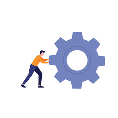 Man Pushing a Gear, Vector Illustration