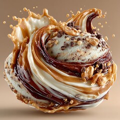 Swirled Ice Cream Mockup with Chocolate Caramel Drizzle and Nuts