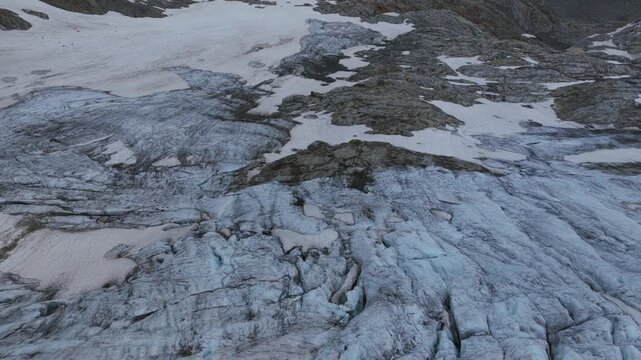 Mountain Hike With Stein Glacier On Susten Pass In Switzerland. Aerial Shot