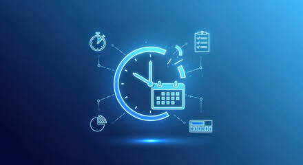 Digital clock and calendar symbolize time management and scheduling efficiency.