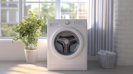 Modern Washing Machine 3D Rendered Household Appliance for Laundry Cleaning