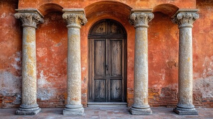 Naklejka premium Ancient stone columns flanking weathered doorway