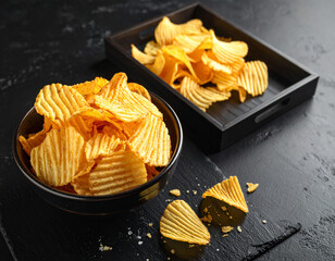Crispy potato chips served in bowl