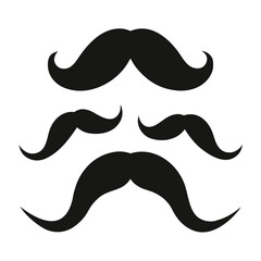 A grouping of four black silhouette mustaches in a triangular arrangement on a white background