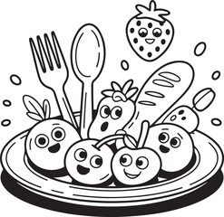 world food day plate fork spoon vector line art