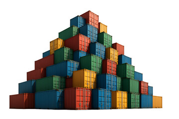 Obraz premium Pyramid of cargo containers on a transparent background. Logistics. Transport. Export.