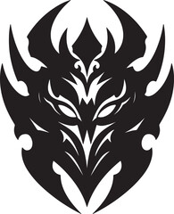 Dark Tribal Mask Silhouette Logo with Fiery Accents