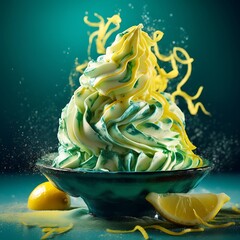 Yellow Green Swirled Ice Cream Mockup with Lemon Slices