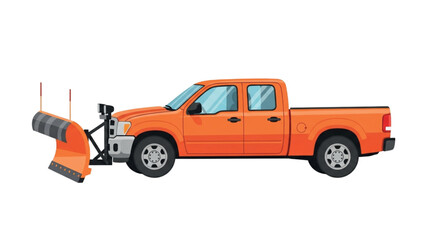 Orange Pickup Truck with Snow Plow Attachment.