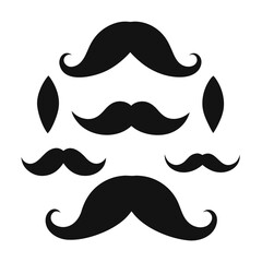 Collection of seven black silhouette mustaches and two oval shapes on a white background moustache