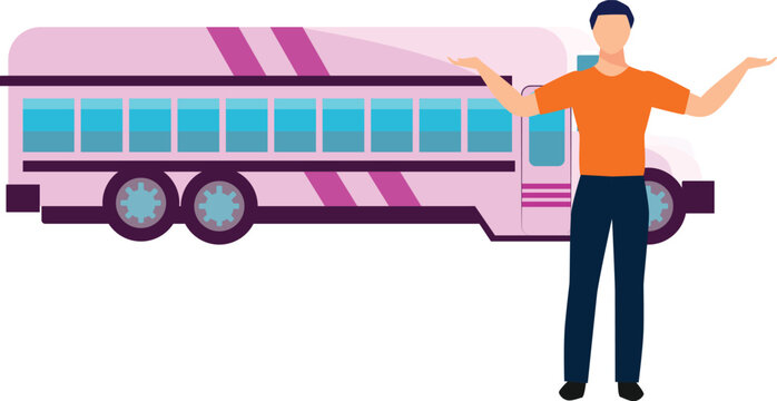 Boy presenting bus for travel