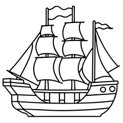 Pirate Ship Line Vector