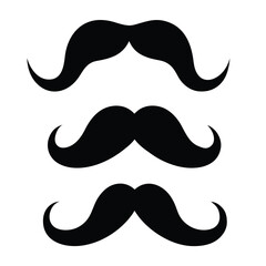 Three Black Silhouette Moustaches Arranged Vertically On A White Background mustache facial hair