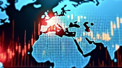 Digital world map with financial data overlay, showcasing global market trends and analytics - Powered by Adobe