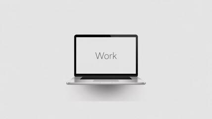 Laptop with the word work on the screen minimalist design for business, technology, and creative concepts