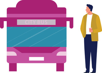 Boy waiting for city bus to board