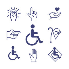 Disability access symbols accessibility awareness campaign icons for promoting inclusivity equality and support designed for web print and educational materials.
