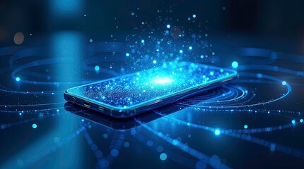 Futuristic Smartphone with Digital Interface and High-Tech Holographic Elements