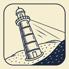Vector art of a captivating illustration showcasing a majestic lighthouse standing tall amidst a serene coastal landscape, with beams of light guiding ships through the night