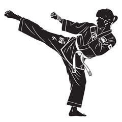 Black tang soo do korea Silhouette Vector, High Quality Illustration on White Background