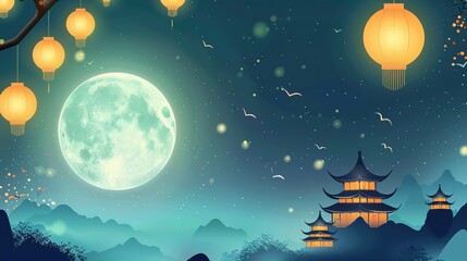 Fototapeta premium Enchanting Mid-Autumn Festival Background Pictures: Capturing Moonlit Warmth, Family Reunions, and Traditional Charm for Festive Decor Mid-Autumn Festival background pictures are more than just visua