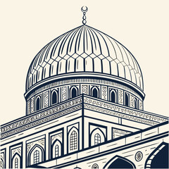 Vector art of detailed line art illustration of the dome of the rock in jerusalem, showcasing its iconic architecture and intricate geometric patterns