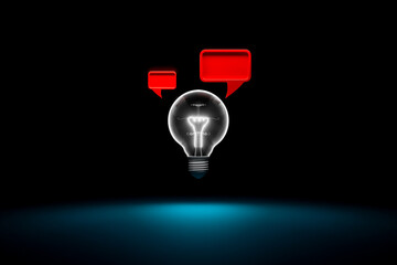 A glowing light bulb with a speech bubble symbolizes leadership, innovative ideas, and communication.
