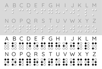 Educational chart of Braille alphabet. Vector letters with raised dot patterns. Awareness, learning materials or inclusive design resources. Schools or libraries literacy for visually impaired