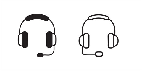 Minimal black and white headset with microphone vector, suitable for customer support, gaming, and online communication.
