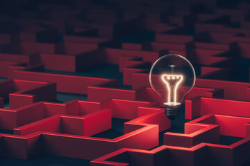 A glowing light bulb atop a maze represents leadership, inspiration, ideas, problem-solving, and victory.
